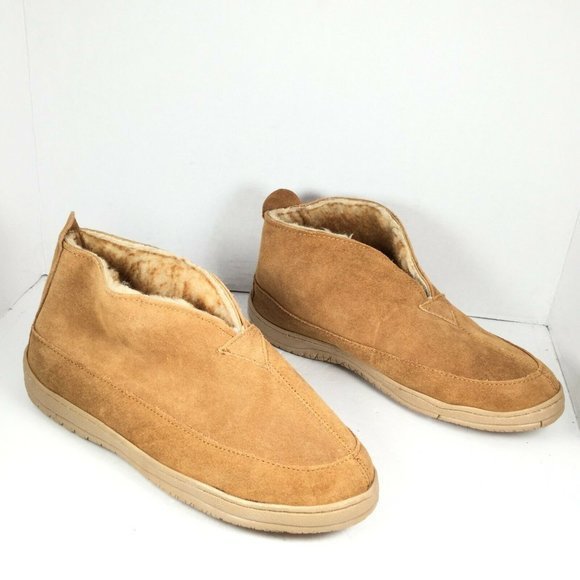 Guide Gear Other - Guide Gear Men's Leather Bootie Slippers Faux Fur Lined Size 8 Brown